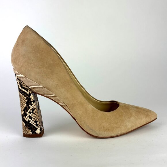 Chic Jessica Simpson Suede Pumps with Snakeskin Block Heels – Size 7.5 - Picture 3 of 13